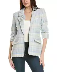 NWT, Cinq a Sept Pricilla Boxweave Fringe Trim Blazer in Light Blue 10 #SJ1379 - Picture 1 of 10