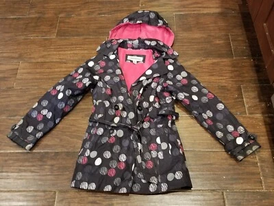 Girls London Fog sz 12 polkadot hooded Jacket cell phone pocket - Image 1 of 4