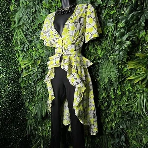 GIRL SOUL Tops Women Small Beige Neon Yellow Hi Low Hem Peplum Layered 2016 - Picture 1 of 13