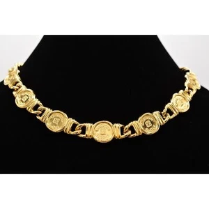 Givenchy Vintage Logo Coin Necklace 4G Collar Gold Tone Chunky Signed NOS Bin6B - Picture 1 of 12