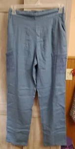 NEW DENIM & CO NATURALS LINEN BLEND CROCHET DETAIL PANTS MED DENIM Blue X-Small - Picture 1 of 11