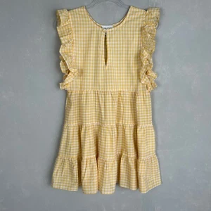 PrivacyPlease size S mini dress yellow gingham tiered flutter sleeve cotton - Picture 1 of 15