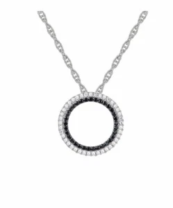 Black & White Diamond Open Circle Pendant 10K White Gold 3/8 ct tw Helzberg NEW - Picture 1 of 8