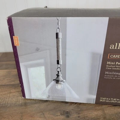 Mini pingente de luz Allen + Roth Cape May níquel escovado vidro semente transparente - Imagem 1 de 4
