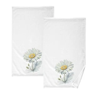 Cotton Hand Towels for Bathroom Set of 2 Watercolor Daisy White Flowers Flora... - Picture 1 of 8