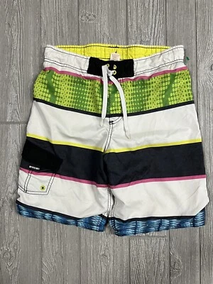 Shorts de prancha Mossimo Supply Co meninos 8-10 listrado multicolorido praia oceano surf - Imagem 1 de 4