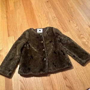 Janie And Jack Childrens Girls Faux Fur Coat Size 5/6 Brown Button Up Bonjour! - Picture 1 of 6