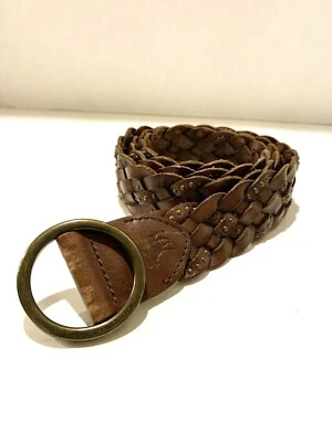 Cinturón de cuero trenzado Abercrombie Fitch marrón oscuro hombres mujeres unisex hebilla de metal Foto 1 de 4