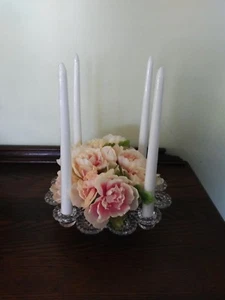 UNIQUE - Vtg Pressed Glass Candle Holder Flower Bowl Centerpiece - Picture 1 of 8