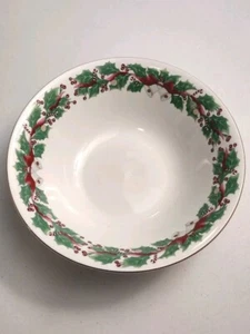 1990 Sango Serving Bowl Dish 9" Christmas Holly Candy Canes Bells Vintage 8415 - Picture 1 of 7