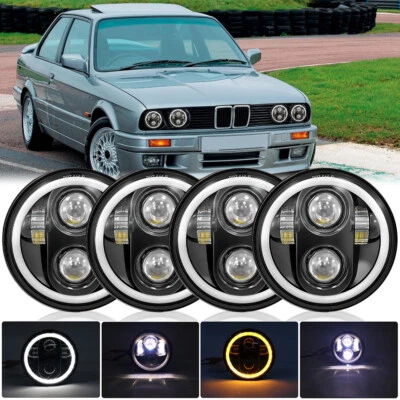 4PCS Black 5 3/4 5.75" Round LED Headlights Headlamp Hi/Lo Beam DRL Turn Signal - Image 1 of 4