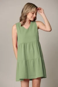 Vestido túnica Lock & Love sin mangas en capas verde salvia cuello en V damas talla L nuevo con etiquetas - Imagen 1 de 4