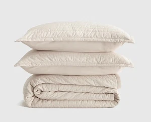 Quince King/California King Organic Cotton Stripe Stitch Quilt Set - Sand - Picture 1 of 11