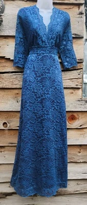 Kiyonna Dress Maxi XL Blue Floral Lace Overlay Dress Pockets Formal Evening Gown - Image 1 of 4