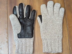 L.L. Bean Herren Wolle Strick Handschuhe Leder Handfläche meliert beige Primaloft Small - Bild 1 von 10