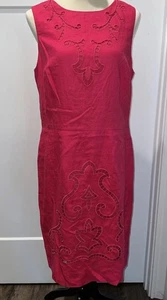NWT Linen Jones New York Pink Floral Embroidered Sleeveless Dress Size 14 - Picture 1 of 10