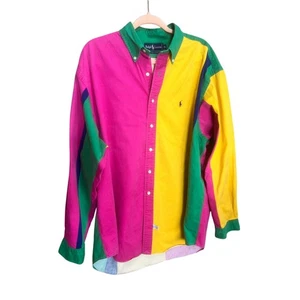 VINTAGE Ralph Lauren Button Up XL Striped Colorblock 90s Disco Retro Mens - Picture 1 of 14