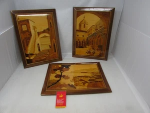 Marquetry Wood Picture Panels x 3 CT - Picture 1 of 18
