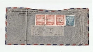 1940’s Santiago Chile WWII Airmail Cover to USA 4 Stamps Airplanes - Picture 1 of 2