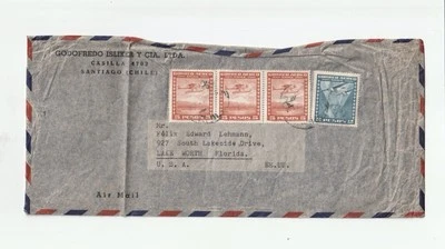 1940’s Santiago Chile Segunda Guerra Mundial capa correio aéreo para EUA 4 selos aviões - Imagem 1 de 2