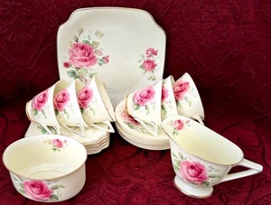 Royal Doulton JUNE Roses 20 Pce Afternoon Tea Set, Art Deco, Made In England - Picture 1 of 19