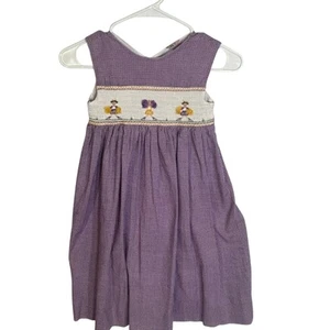 Orient Expressed Purple Gold White Gingham Smocked Cheerleader Dress Size 6 LSU - Picture 1 of 6