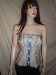 AVISO Blusa Corsé Sin Tirantes Rayas Gris Azul S - Imagen 1 de 5