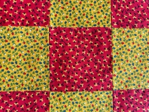 Set 70s Vintage Checkered Floral Patchwork Fabric Rectangle Yellow Red Set of 4 - Picture 1 of 8
