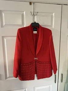 Roter Milano Blazer mit Strassverschluss und Fransen/ Strassdetail Gr. 10 - Bild 1 von 7
