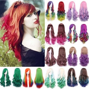 Fashion Long Ombre Hair Wig Women Curly Wavy Cosplay Party Dress Color Full Wigs - Imagen 1 de 20