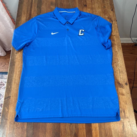 Creighton Bluejays Polo Shirt Mens XL Nike Blue Striped DriFIT Golf Ruby Casual Cover