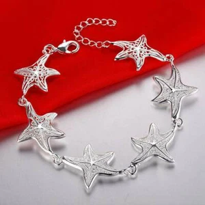 Women Starfish Bracelet 925 Sterling Silver Plated Fashion Jewelry 7" Adj. to 9" - Picture 1 of 6