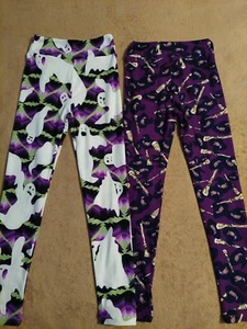 Lularoe - Kids Halloween Leggings Tween - Set Of 2 - Ghosts, Witch's Hats, Broom - Picture 1 of 11