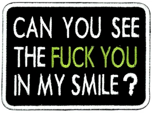 CAN YOU SEE THE F&$K YOU IN MY SMILE? EMBROIDERED MOTORCYCLE IRON ON PATCH F-28 - Picture 1 of 1