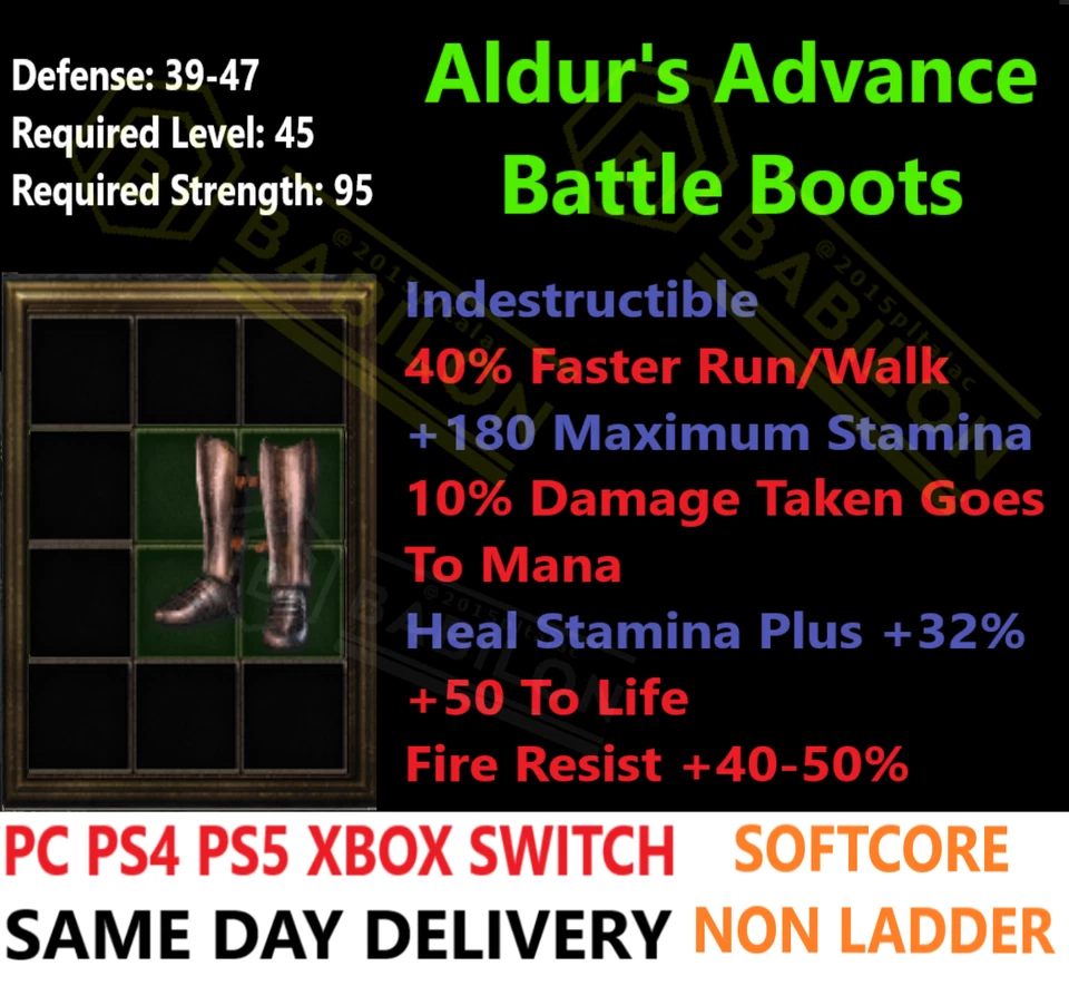 ✅ PC PS4 PS5 XBOX SWITCH ✅ NON-LADDER Aldur Boots Diablo 2 Resurrected D2R Items - Image 1 of 1