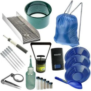 22pz kit panoramico oro 12"" 10"" 8"" padelle oro blu mini scatola chiusa e recupero oro - Foto 1 di 1