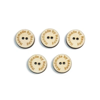 5 Personalised 18mm Wooden Buttons Laser Engraved With Any Message Required - Image 1 of 4