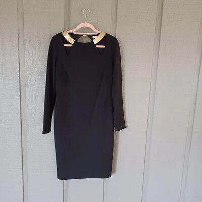 Halston Heritage Women Cutout Dresses Size L Long Sleeve Color Black - Image 1 of 4