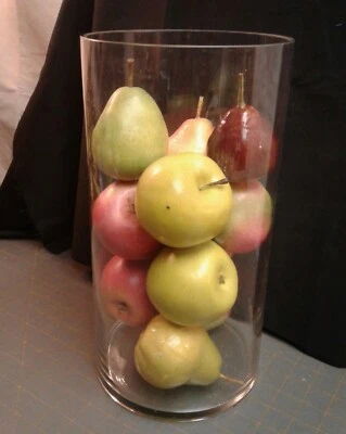 Jarrón centro de mesa de vidrio transparente cilíndrico vintage decoración del hogar con réplicas de frutas Foto 1 de 4