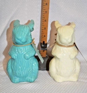2 PC Set Easter BUNNY Rabbit White HALLMARK 6" Teal Green Glass Ceramic COLLECT - Picture 1 of 7