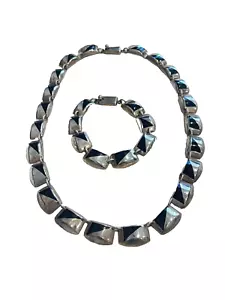 Juego de pulsera collar vintage de plata esterlina con incrustaciones de ónix negro México TM-200 - Imagen 1 de 5