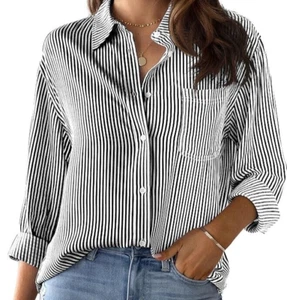 CUNLIN Wrinkle Free XL Women's Button Down Shirt Striped Long Sleeve Collared - Picture 1 of 8