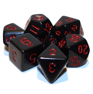 7 Piece Black Opaque Polyhedral Dice Set w/ Red Bag – Mystic Ember - Picture 1 of 2