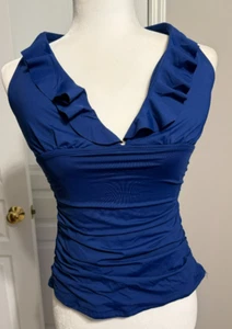 Lauren Ralph Lauren 2 Piece Swim Suit Blue Halter Top 12 Skirted Brief Bottom 14 - Picture 1 of 7
