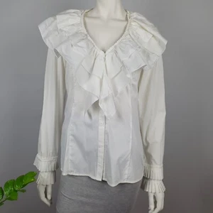 Diego Reiga Size 5, AU 16 Blouse Top Ruffle V Neck & Long Sleeves Button Front - Bild 1 von 15