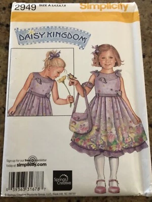 🌺 DAISY KINGDOM - SIMPLICITY #2949 - GIRLS SUMMER DRESS & PURSE PATTERN 3-8 FF - Image 1 of 2