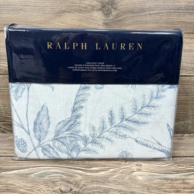 Ralph Lauren Genevieve Floral King Duvet Cover 100% Cotton Sateen Blue NWT $430 - Image 1 of 4