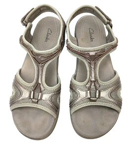Clarks In Motion Womans Sz 10.5 Sandels IGray Leather Upper - Picture 1 of 7