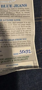 Vintage Deadstock PeeDee Jeans Raw Denim Blue Jeans Gr. 35x32 Neu Mit Etikett 80er - Bild 1 von 4