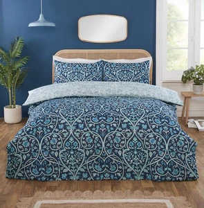 Hyacinth Lily Duvet Cover Reversible Tulip Quilt Bedding Set Double Indigo Blue - Picture 1 of 2